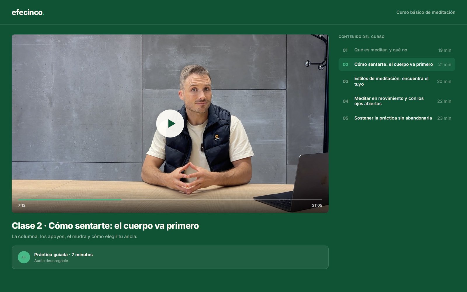 El curso visto en el computador